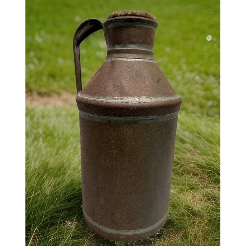 Antique early 1900’s metal milk can original wooden stopper farmhouse rustic 17” - Picture 3 of 16